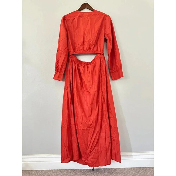 Womens V-Neck Long Sleeve Double Slit Maxi Dress Size Medium Burnt Orange - Picture 3 of 7